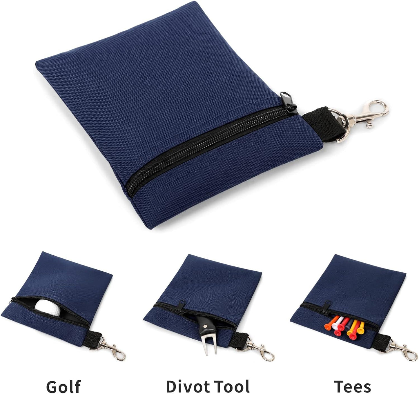 BuyAgain Golf Tee Pouch, 5.62 X 6.87 Inch Professional Zipper Golf Tee/Ball Pouch Bag with Metal Lobster Claw Clip