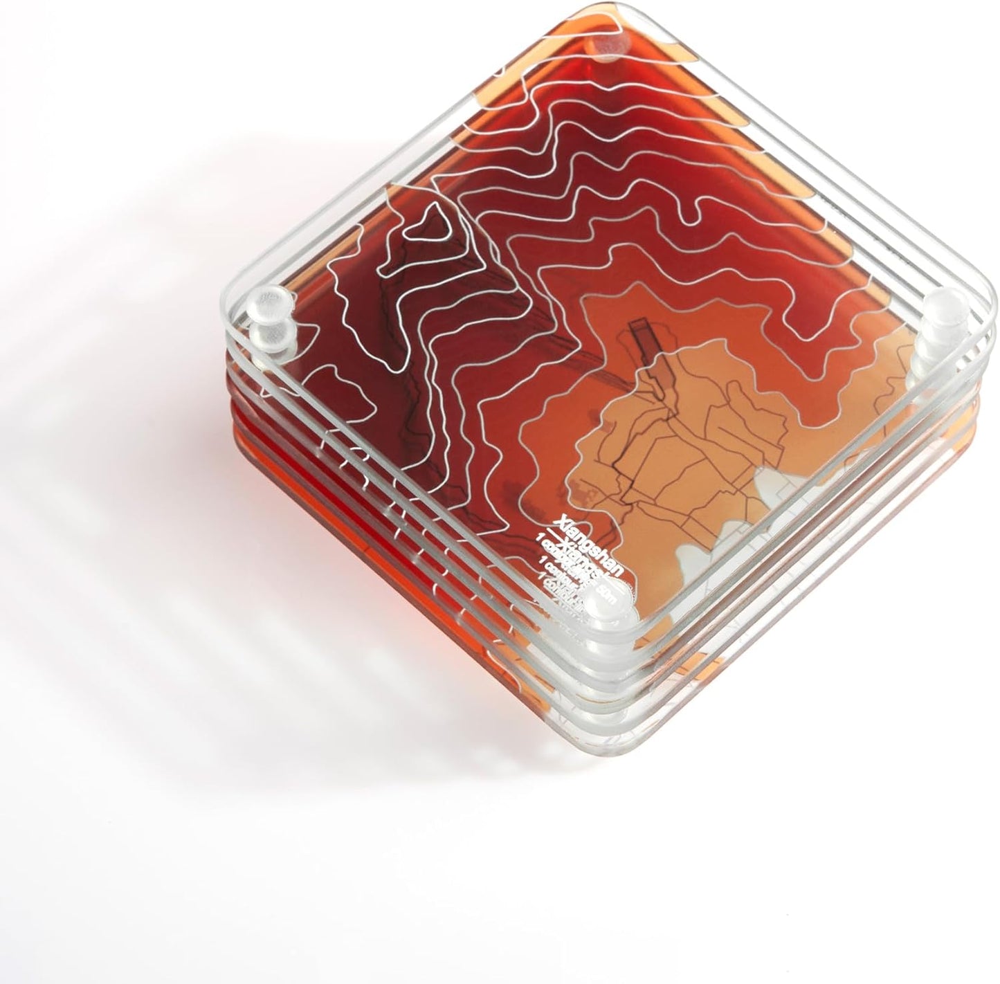 Xiangshan, BJ 3D Contour Map Glass Drink Coasters of Mountains, Ski Resort, Set of 6 with Holder, Housewarming Birthday Gifts, Home Decor