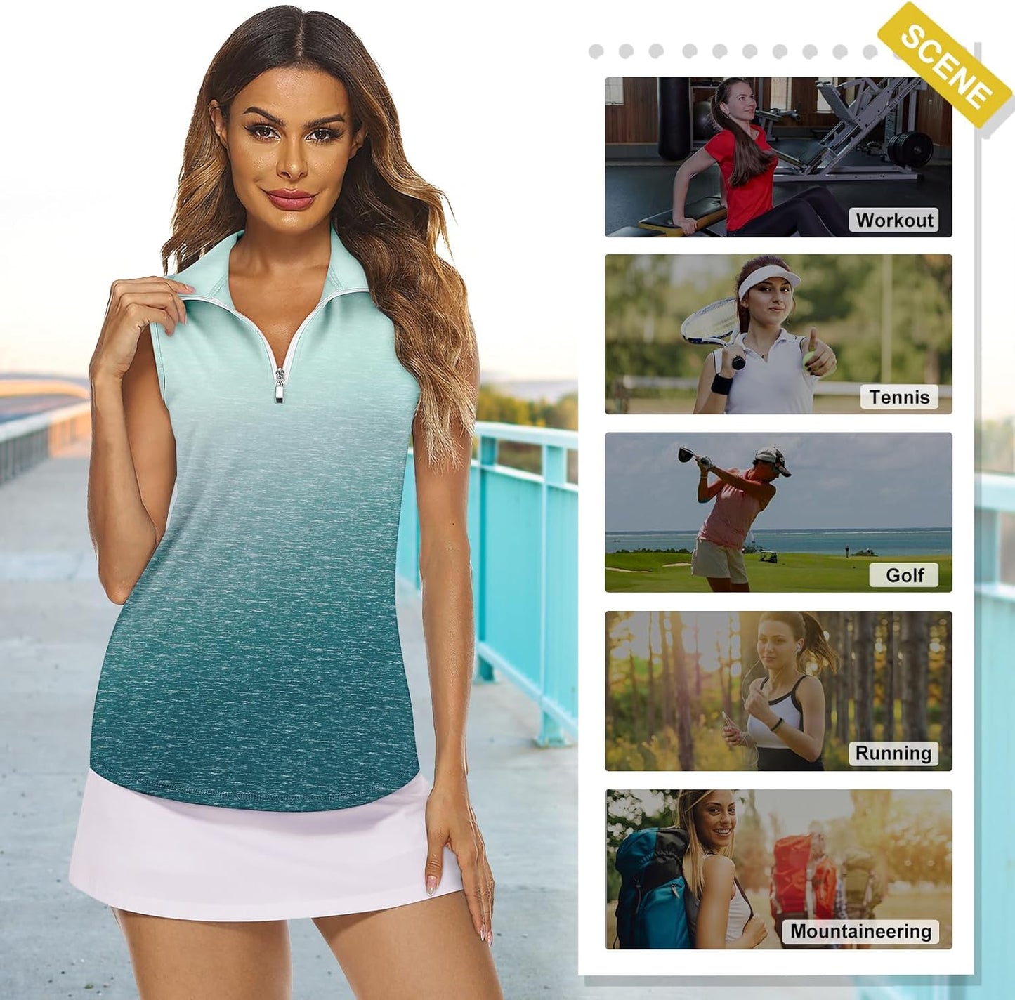 Koscacy Women's Sleeveless Golf Tennis Polo Shirts Zip Up Dry Fit Workout Tank Tops Athletic Shirt