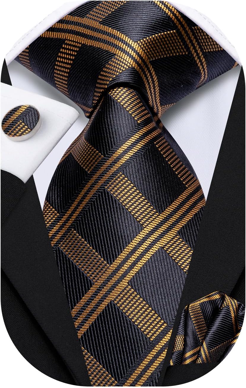 Dubulle Mens Paisley Striped Tie WOVEN Necktie for Men and Handkerchief Cufflinks Set Wedding Formal Business