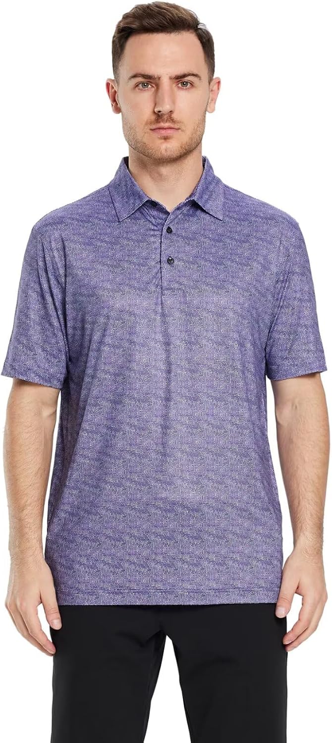 Golf Shirts for Men Dry Fit Short Sleeve Print Performance Moisture Wicking Polo Shirt