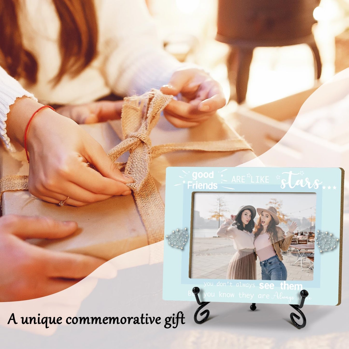 Friends Picture Frame, Wooden Photo Frame with Stand, Friendship Gifts Birthday Gifts for Women Men Sister Bestie Friend, Home Office Desk Decor Photo Frame Tabletop Display -xk26
