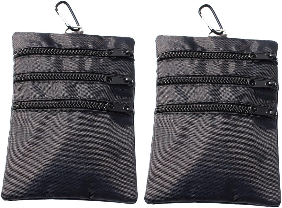 Golf valuables Pouch, Zipper Golf Ball Bag with 4 Pockets, Golf Accessories Pouch for Storing Balls,tees,Mobile Phone,Keys, Cards and Cash, Great Gift for Golfers