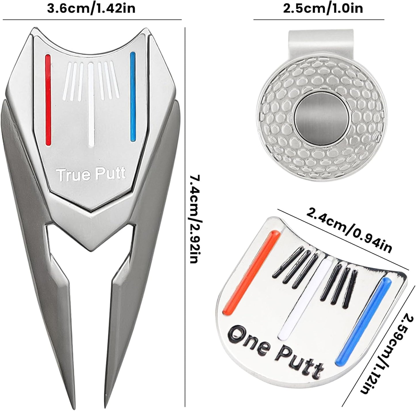 Multifunctional Golf Divot Repair Tool with Strong Magnetic Golf Ball Marker & Hat Clip, Metal Golf Ball Cleaner with Thin Tips, Suitable for Both Men and Women, and can be Used as a Gift