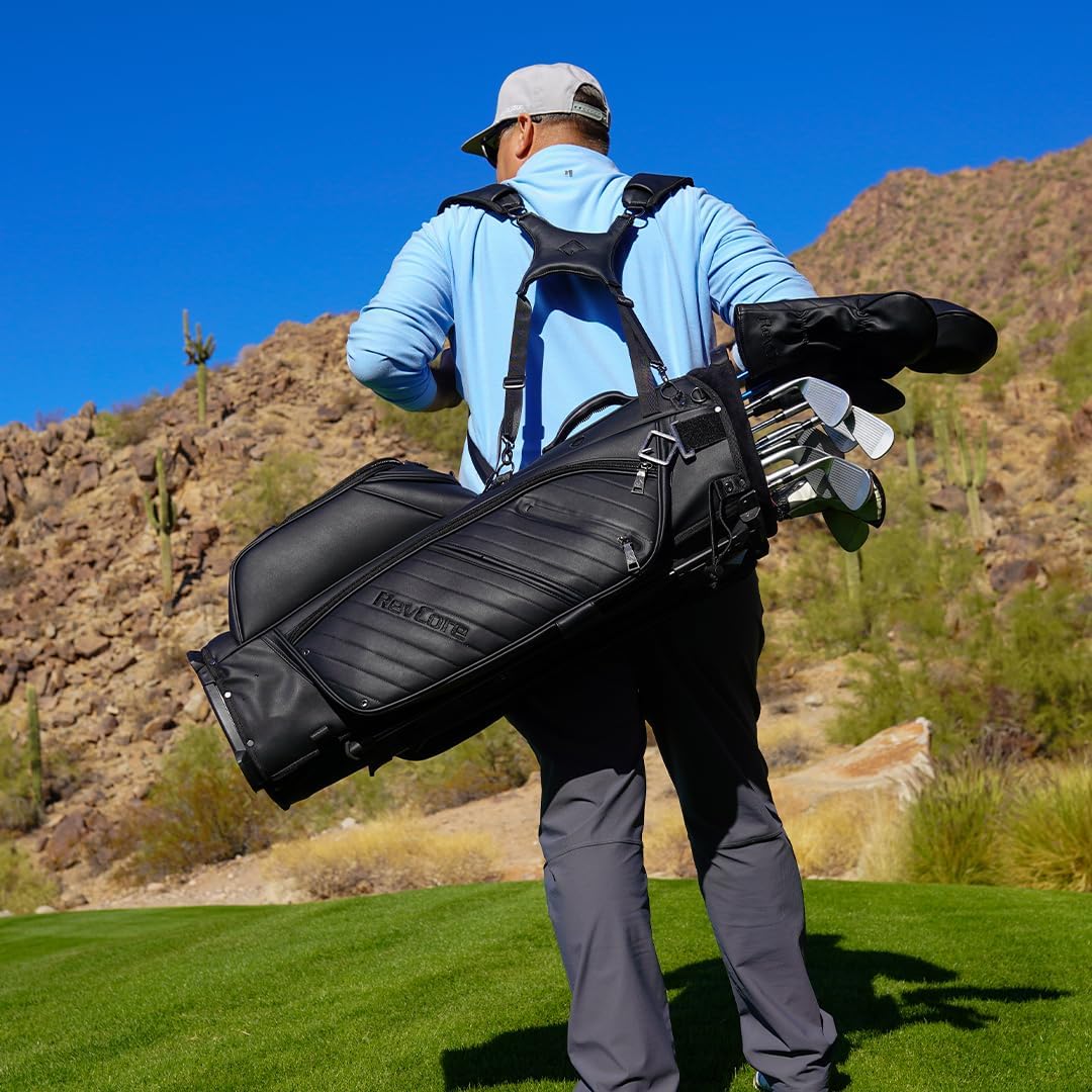 RevCore LT Lightweight Golf Stand Bag by CaddyDaddy – Premium Synthetic Leather Carry Golf Bag for Men & Women with 5-Way Divider, Cooler Pocket, Dual Strap – Golf Bag with Stand