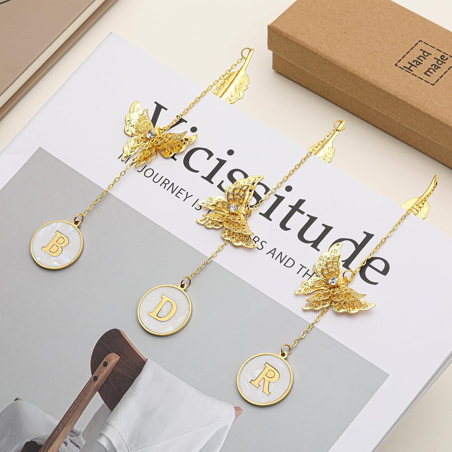 Personalized Initial Metal Butterfly Feather Bookmark for Women Girls Readers Book Lover Birthday Gifts for Women Her Teacher Girlfriend Wife Mom Sister Friend Daughter(L)