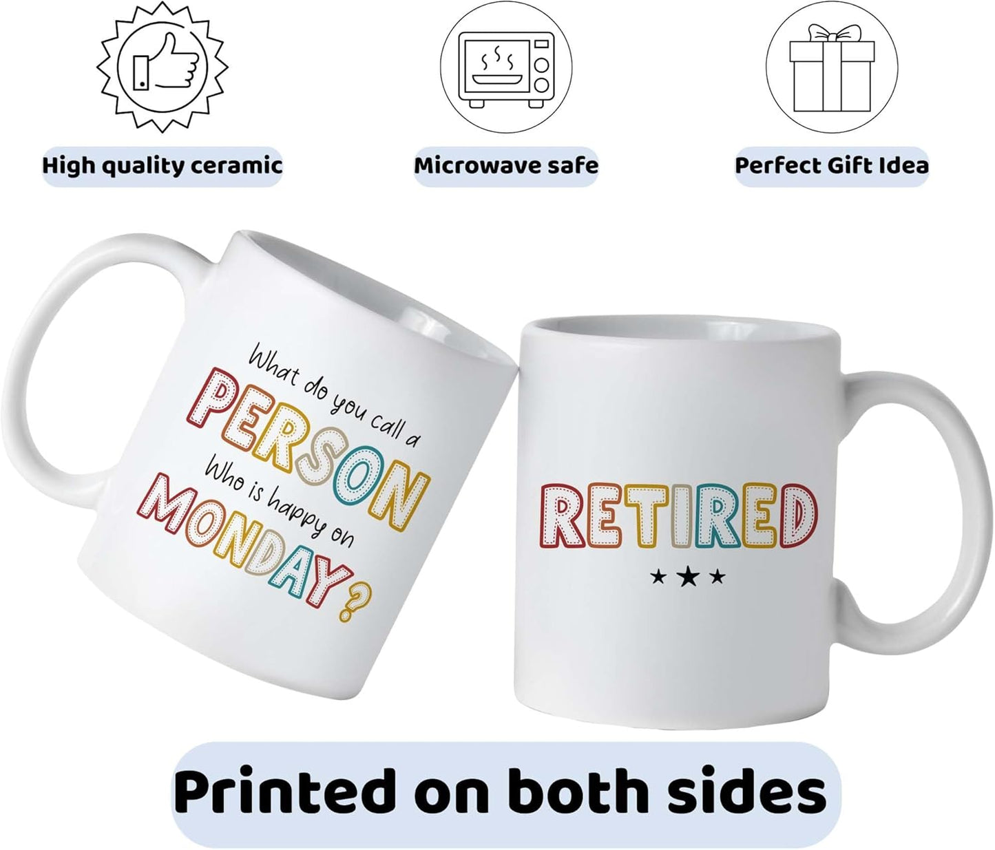 Retirement Gifts For Women Men, Who Is Happy On Monday, Happy Retirement Mug 11 Oz Coffee Mug, Retired Gifts Birthday Gift Christmas Presents for Coworkers Nurse Teacher Boss Grandma Mom