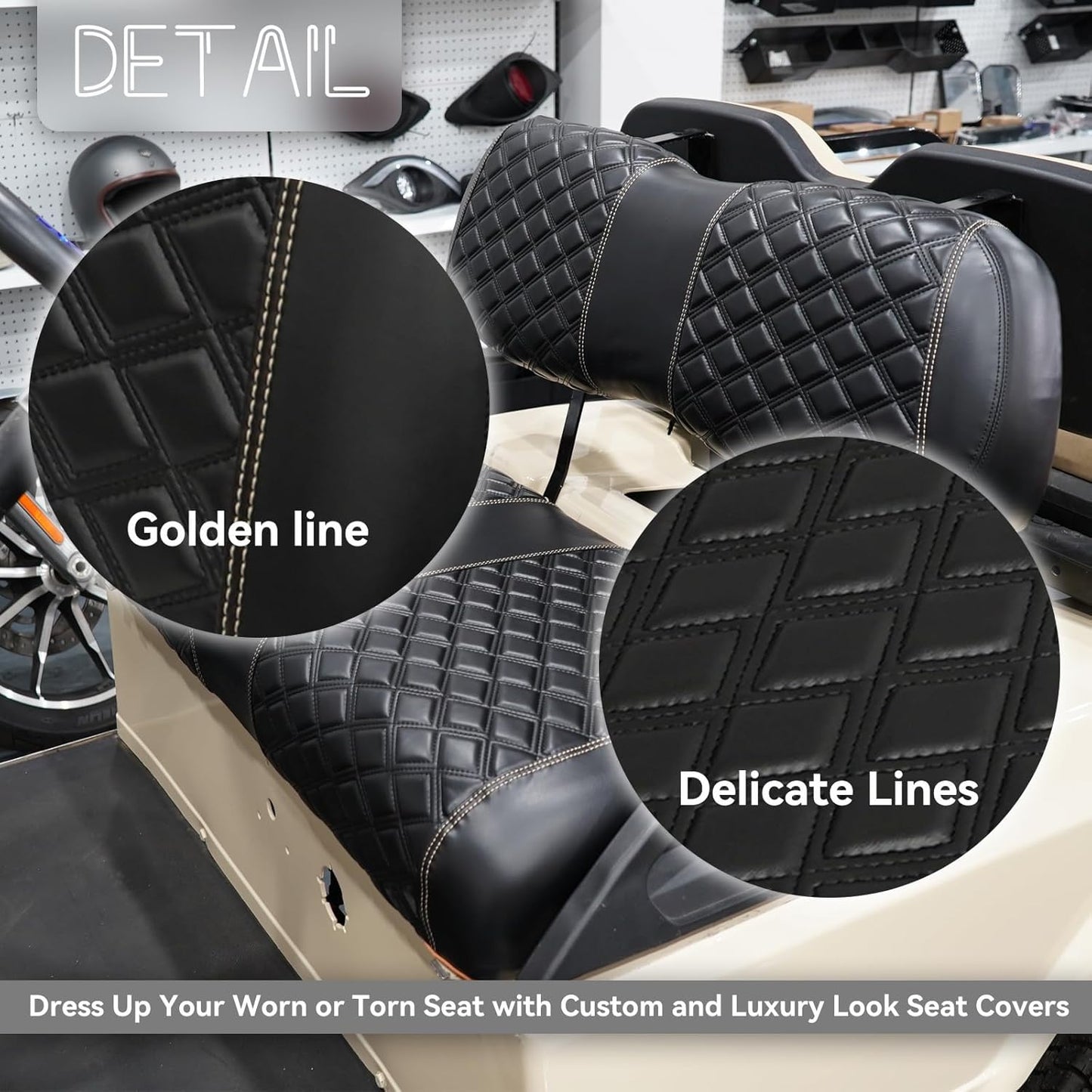 Golf Cart Seat Covers for Club Car DS 2000.5+ Front OEM Universal Seat Cushion, Marine Grade Vinyl Leather Club Car DS Seat Covers/Easy to Install-Black (2PCS)