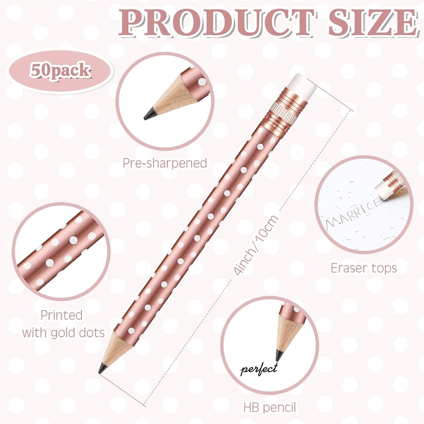 Crtiin 50 Pcs Mini Golf Pencils with Eraser Pre Sharpened 4 Inch Pocket Half Pencils for Bridal Shower Baby Shower Wedding Game School Office Supplies Party Favors Prize Gift(Mixed Color,Dot, Heart)