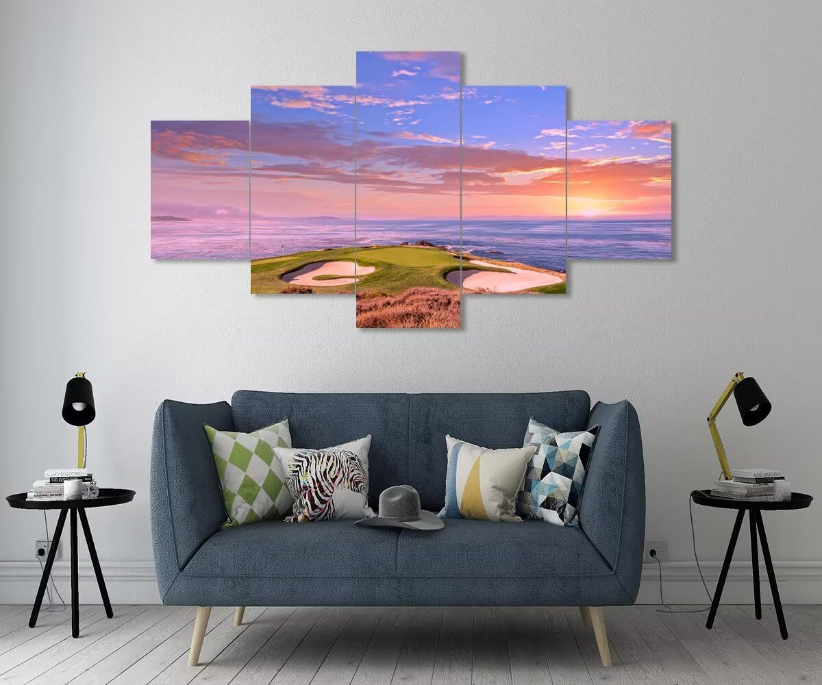 chenchenArt Pebble Beach Golf Course Hole 7 Wall Art for Living Room Bedroom Bathroom Home Decorations Monterey California USA Golf Course Pictures Canvas Prints Framed Ready to Hang(60''W x 40''H)