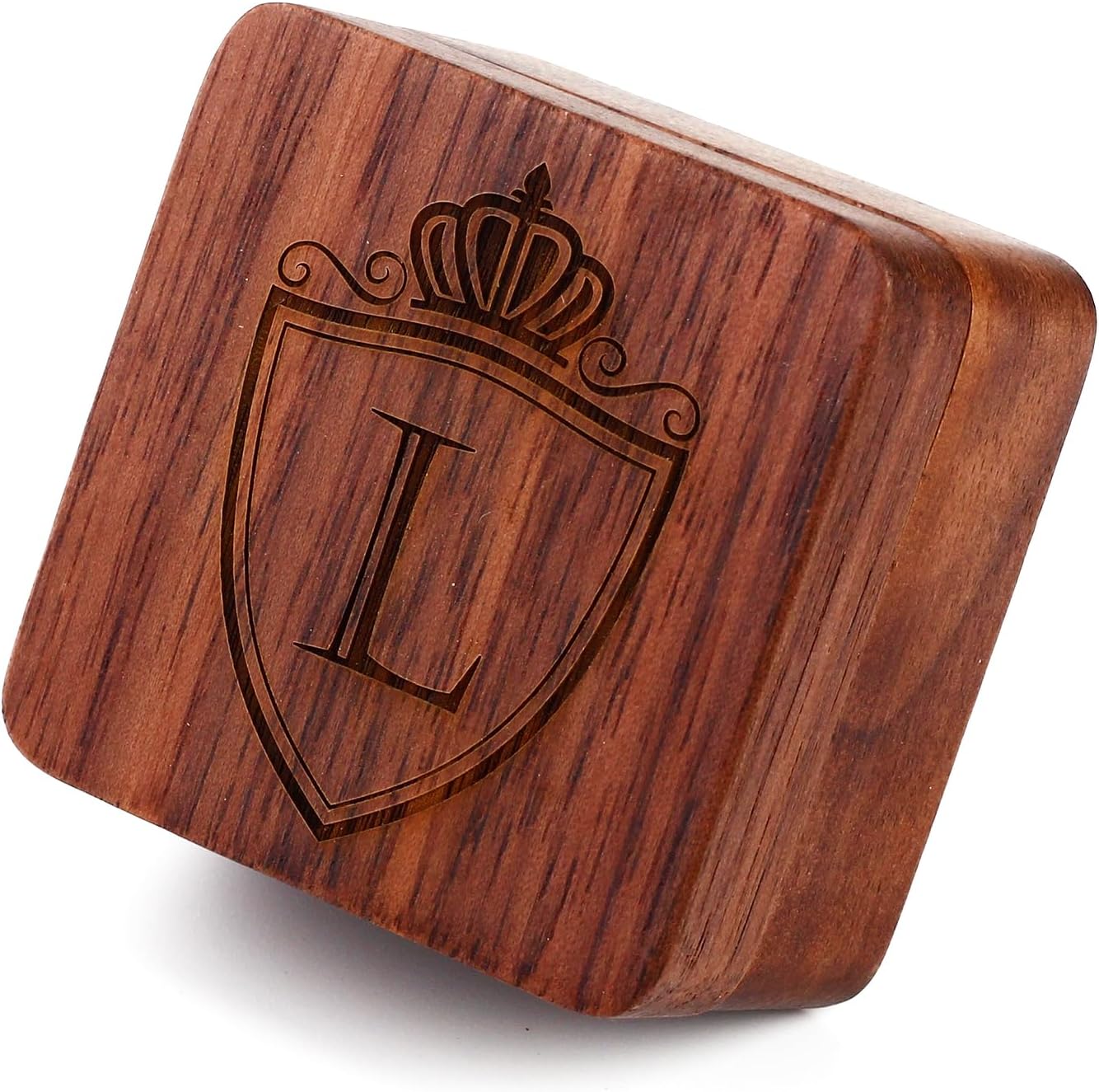 Mens Initial Silver Cufflinks A-Z Alphabet Letter Steel Cuff Links with Engraved Walnut Wood Box Groom Groomsman Wedding Set…