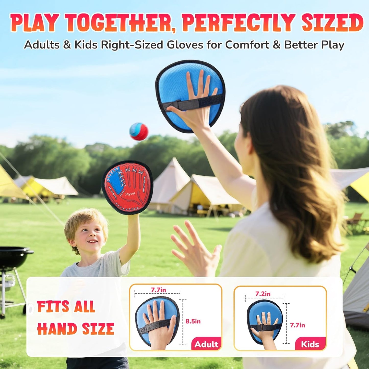 JoyCat Toss and Catch Ball Game Set,Toddler Baseball Training Glove,Beach Toys Yard Games,Kids Outdoor Games for Adults and Family (2 Kids 2 Adult Paddles 4 Balls)