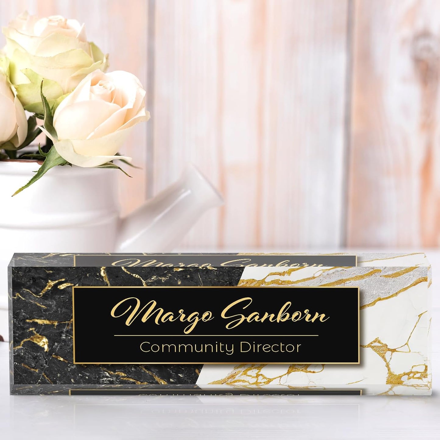 Personalized Name Plate for Desk Custom Acrylic Desk Name Plate Custom Employee Appreciation Gifts Office Gifts for Women, Men, Boss, Coworkers, Teacher, Nurse (A-Black & White Marble)