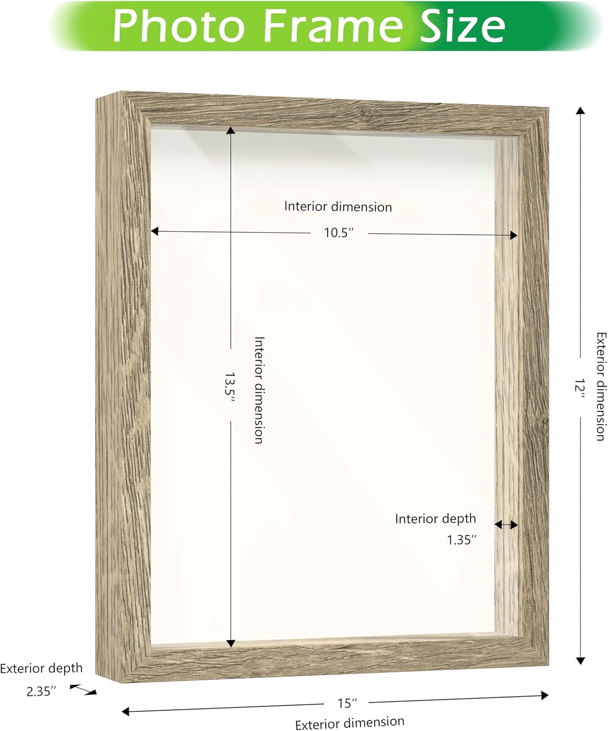 FrameWorks 11x14 Driftwood Wooden Shadow Box Frame – Soft Felt Back, Tempered Glass, and Included Elegant White Ball Push Pins