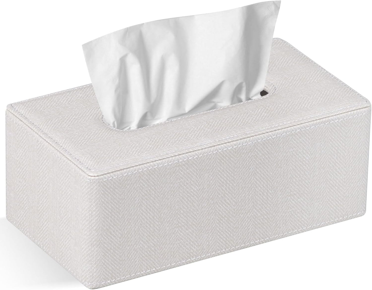 Tissue Box Cover Rectangular 9.8"(L) x 5.3"(W) x 4.3"(H) Refined Modern PU Leather Facial Tissue Dispenser Box Holder for Dresser Bathroom Decorative (Linen Beige)