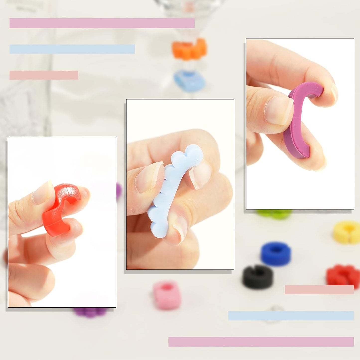 36Pcs Silicone Drink Markers, 3 Shapes and Colored Wine Glass Charms for Bar Party Champagne Flutes Cocktails Martinis