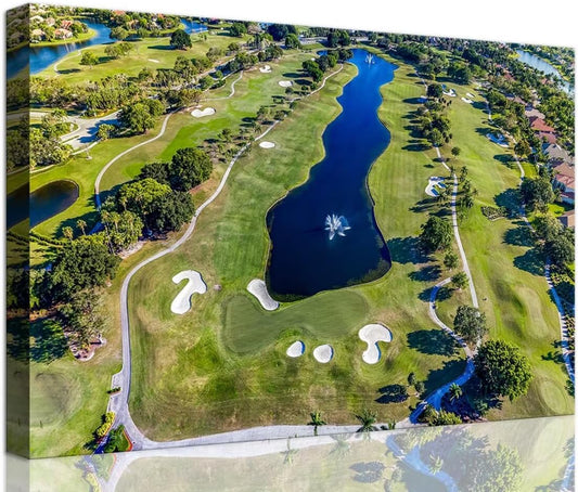 WESTON FL USA Golf Course Wall Art for Office Golf Course Picture Wall Decor for Living Room Bedroom Bathroom Home Decorations Canvas Prints Modern Artwork Framed Ready to Hang(12''H x 16''W)
