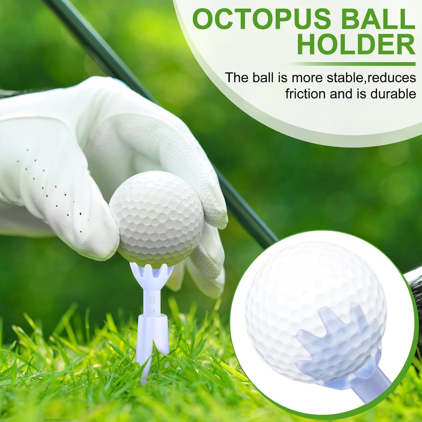 6 Pieces Adjustable Golf Tees Set for Driving Range Mats Simulator 2.1-2.9 Inches Height Range Tees Rubber Plastic Unbreakable Golf Accessories for Indoor Outdoors, White