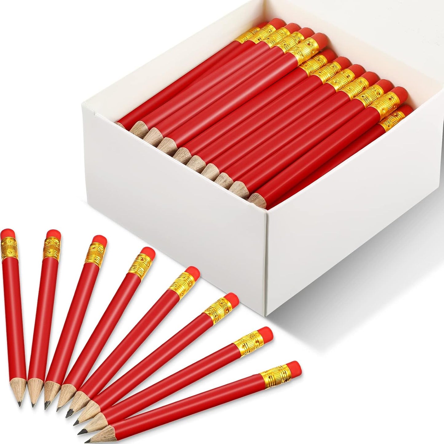 Outus 72 Pieces Golf Pencils Half Pencils with Eraser Mini Bulk Short #2 HB Pre Sharpened for Bridal Shower Wedding Office(Red)