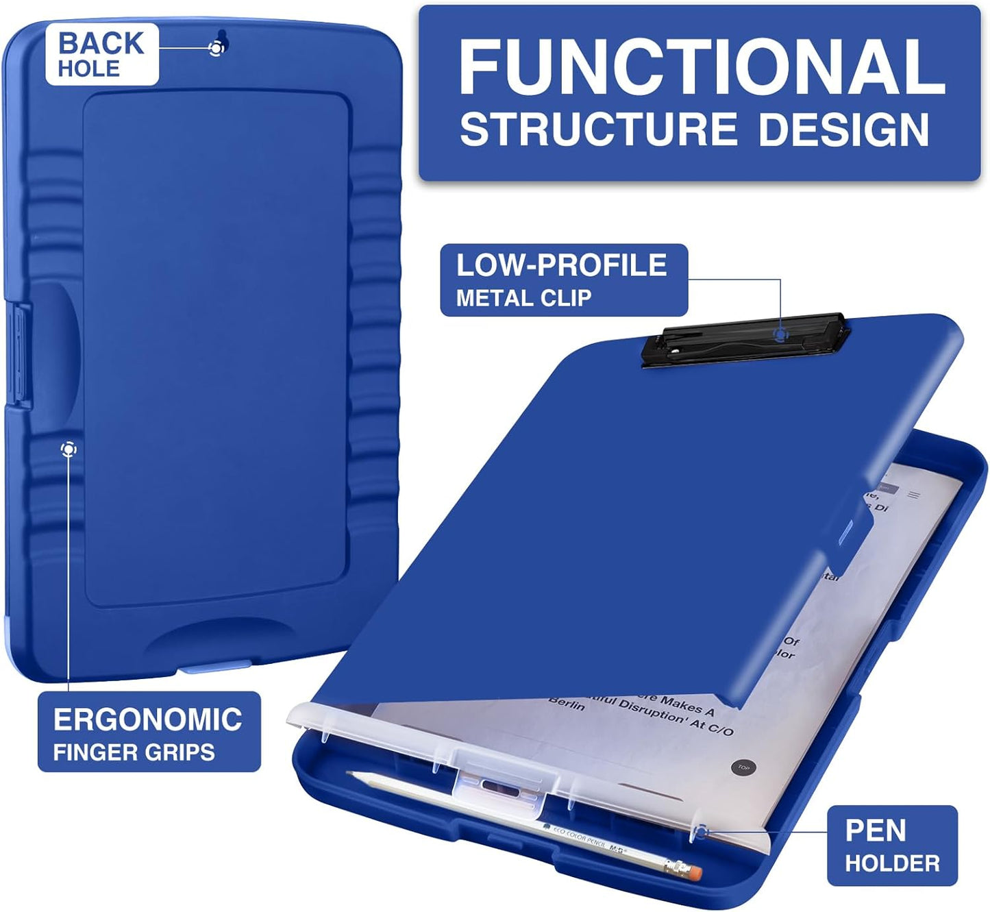 Sooez Clipboard with Storage, High Capacity Nursing Clipboards with Pen Holder, Clip Boards 8.5x11 with Storage, Low-Profile Clip, Lightweight Plastic Clipboard for Teachers, Lawers, Office Workers