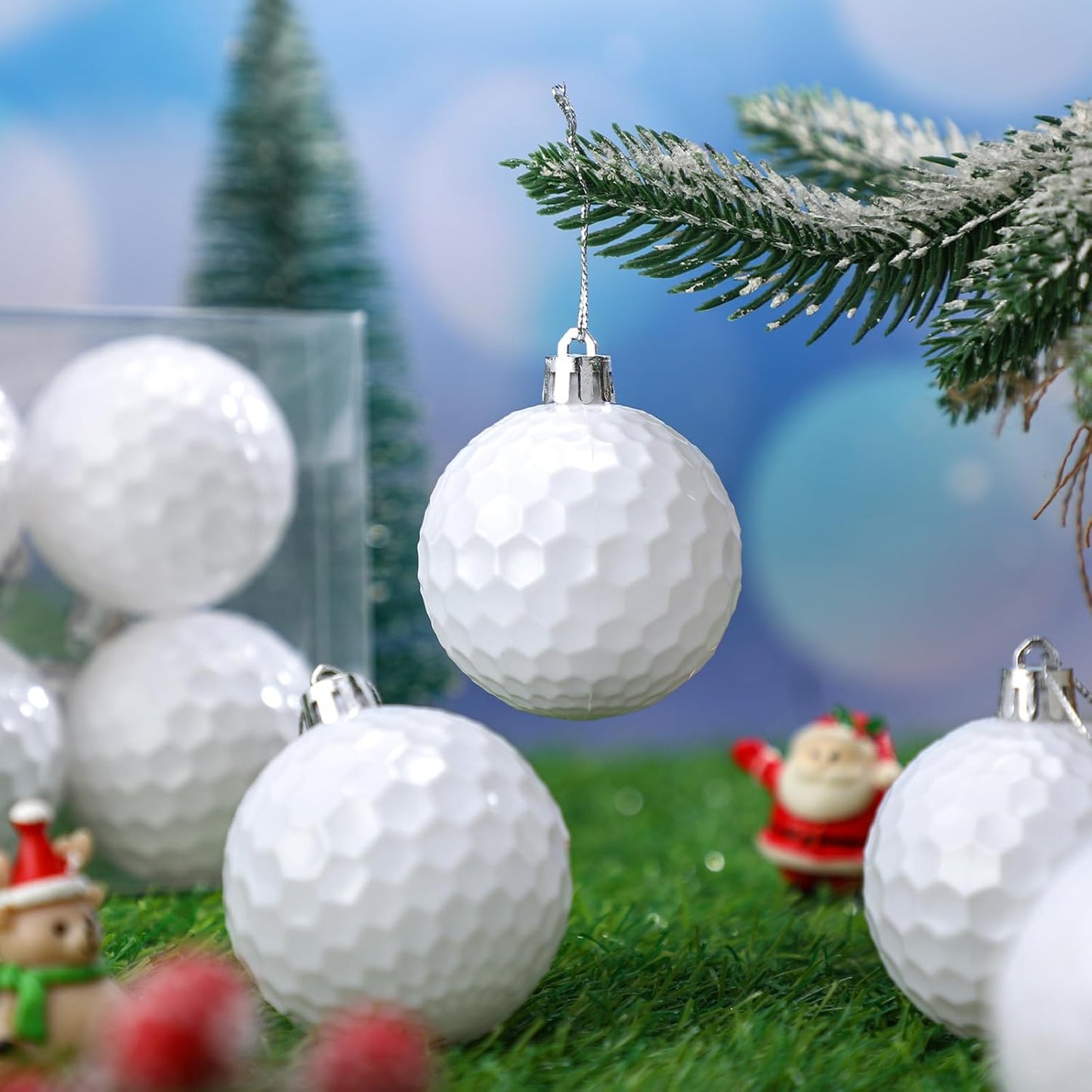 Leitee 18 Pcs Christmas Plastic Golf Ball 2.36 Inch Xmas Tree Ornaments with Hanging Loop Sports Theme Decorative Hanging Ornaments for Holiday Party Christmas Tree Home