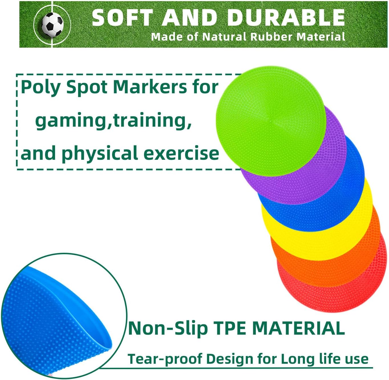 Spot Markers 4.72 Inch 9 Inch Non Slip Rubber Floor Markers Flat Field Cones Poly Dots for Soccer Basketball Sports Speed Agility Training and Drills