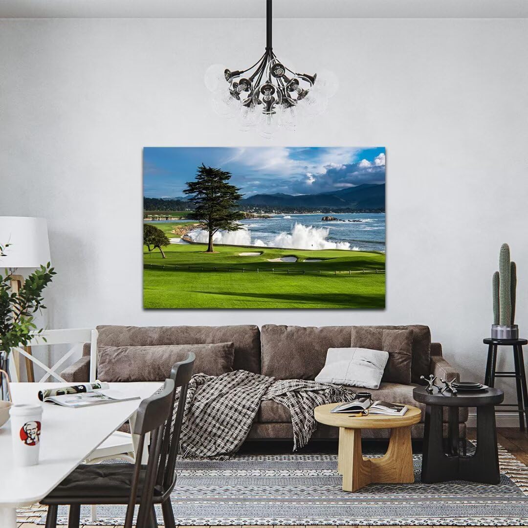 HJY Art USA Golf Course Wall Art Pictures Golf Landscape Wall Decor Blue Green Painting Poster for Home Decor Living Room Bedroom Bathroom Office Gym Framed Artwork Ready to Hang (12 x 16 inch)