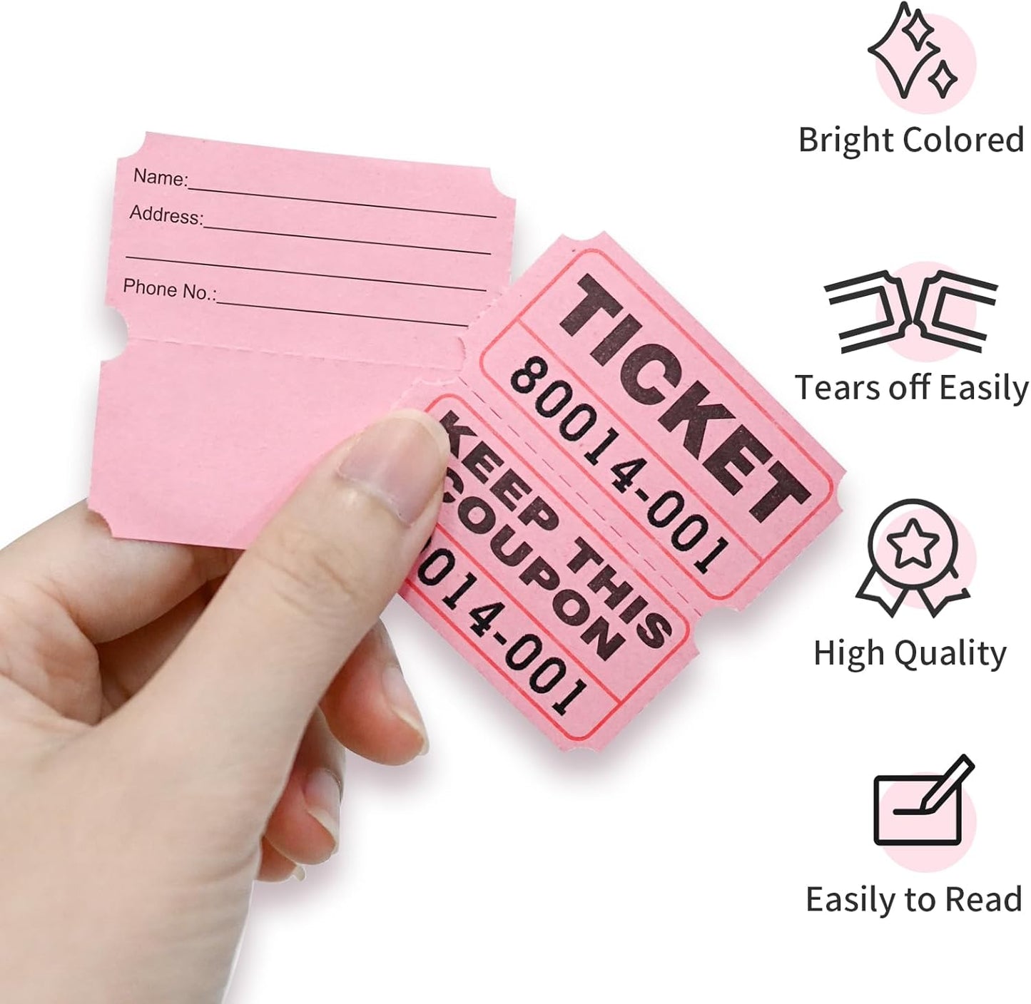 L LIKED Raffle Tickets Double Rolls 1000 per Roll 50/50 Raffle Tickets for Events, Entry, Class Reward (Pink)