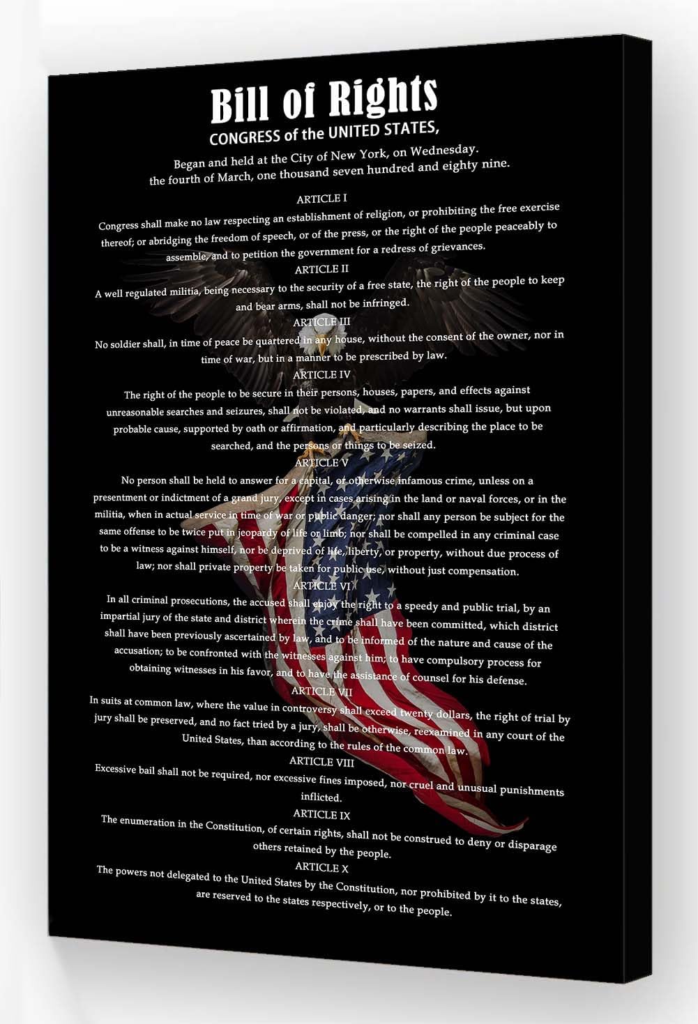 Wallpicss Us Constitution And Bill of Rights Wall Art Quotes Picture Prints Vintage Framed 10 Amendments Us History Posters Office Decor 16x24 inches