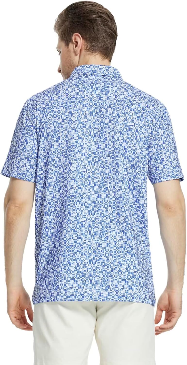 M MAELREG Mens Golf Shirt Short Sleeve Dry Fit Print Moisture Wicking Performance Patterns Collared Polo Shirt