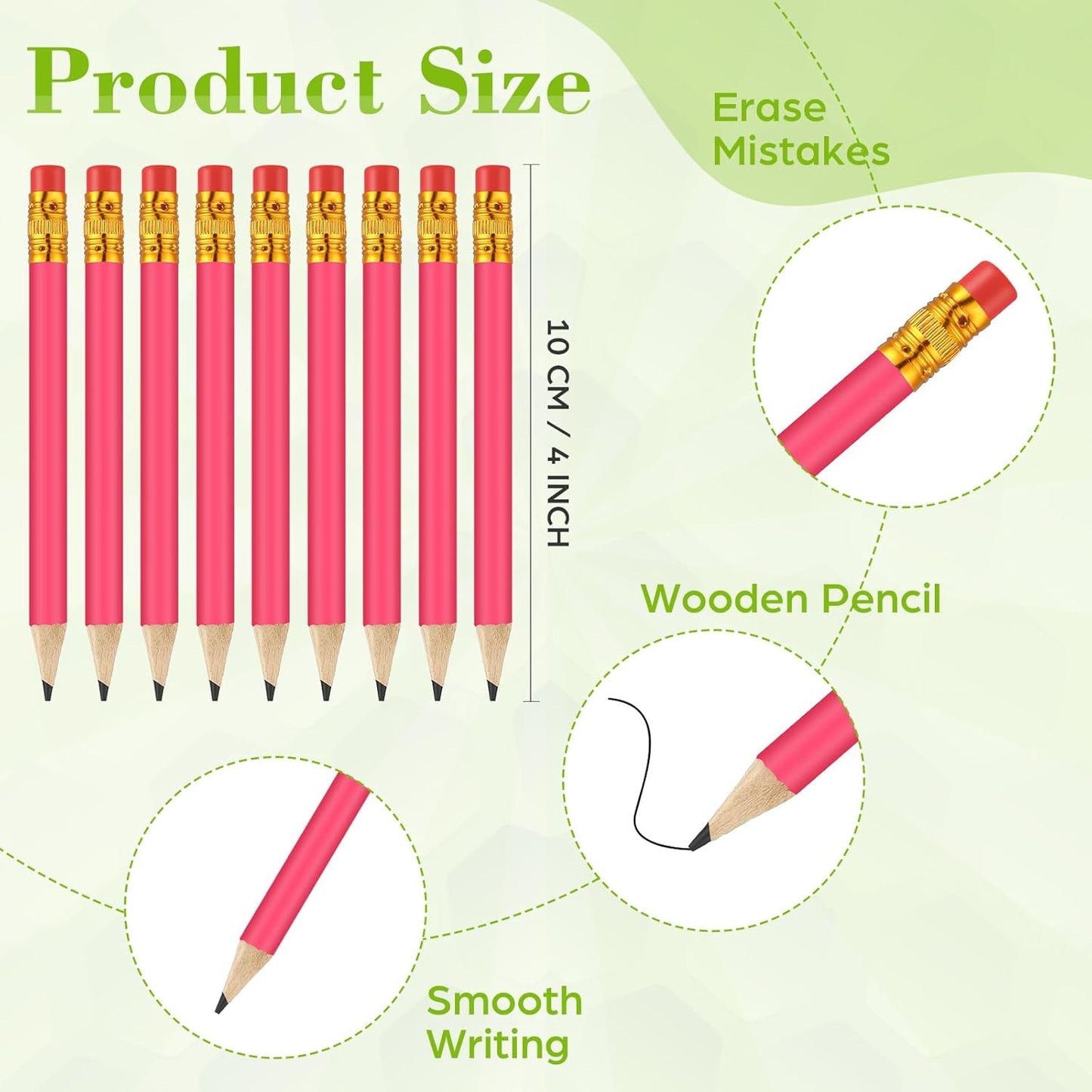 50 Pcs 4 Inch Mini Golf Pencils with Erasers Bulk Pack of Wooden Pencils for Parties Weddings School and Offices (Rose red)