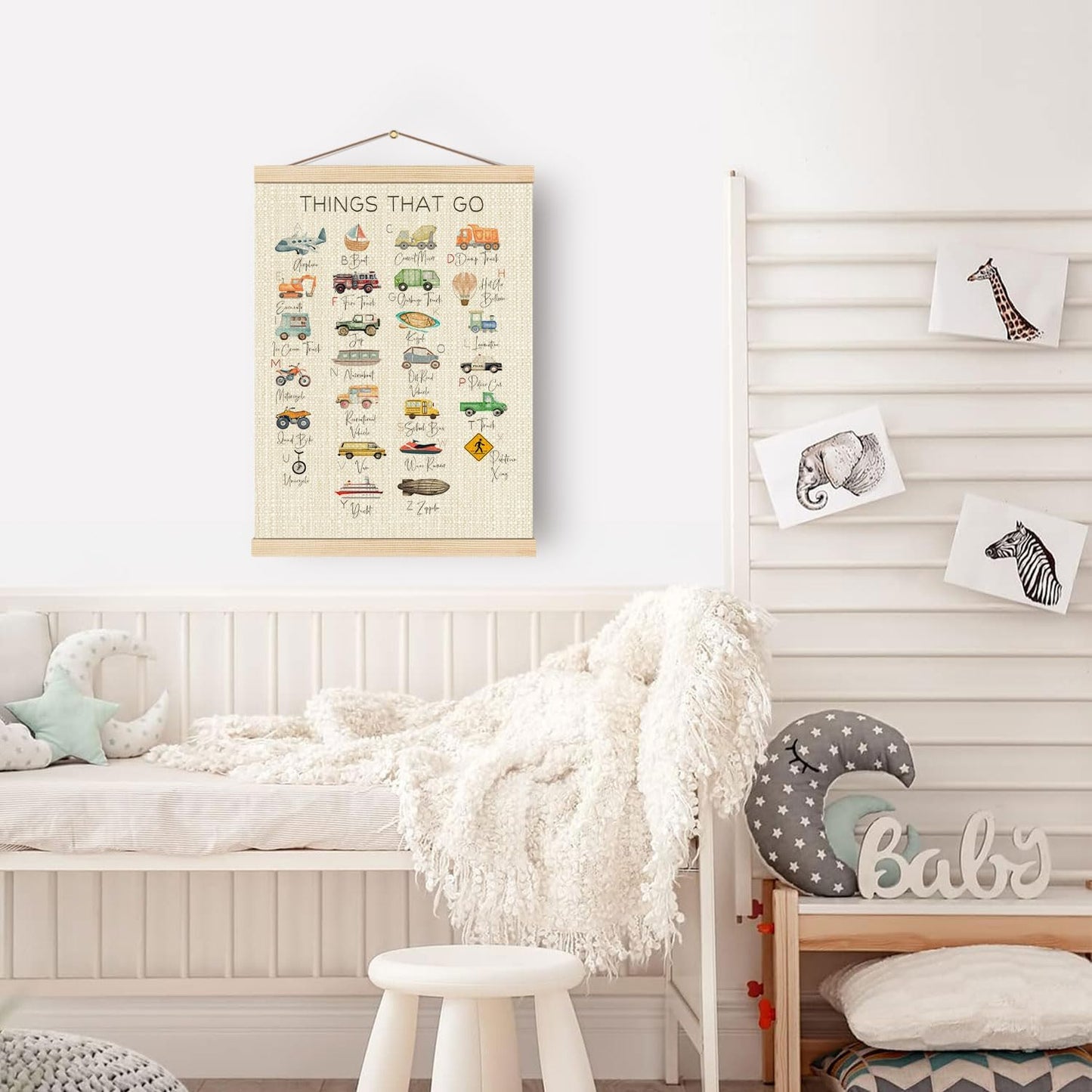 Boat Wades Transportation Alphabet Wooden Poster Hangers 12x16 Inch,Abc Alphabet Transportation Poster Hanger Frame,Cartoon Vehicle Kids Room Nursery Decor Wall Art Hanging