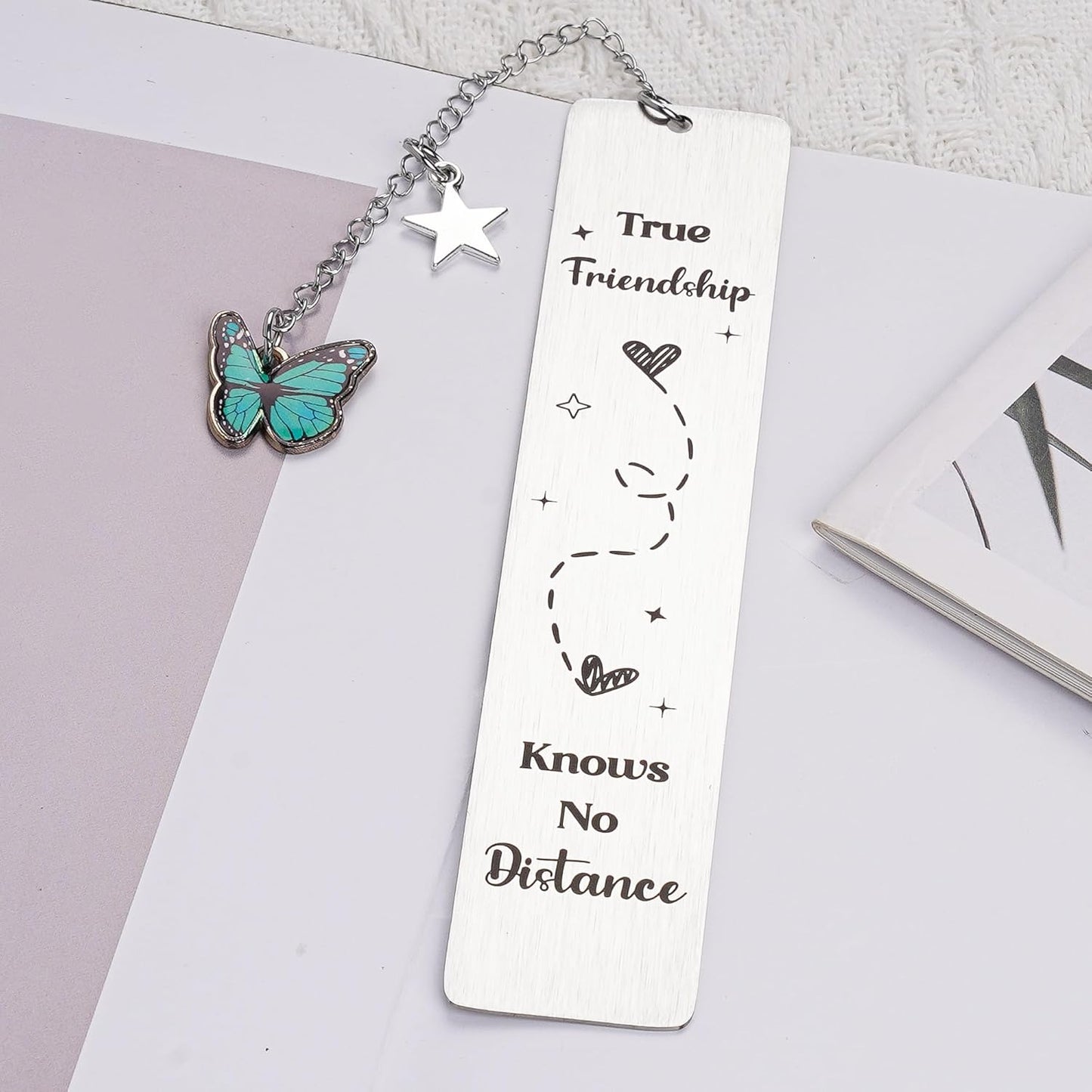 Long Distance Best Friend Gifts - Stainless Steel Bestie Bookmark with Blue Enamel Butterfly Charm, Friendship Bookmarks for Book Lovers Birthday Graduation Christmas Keepsake