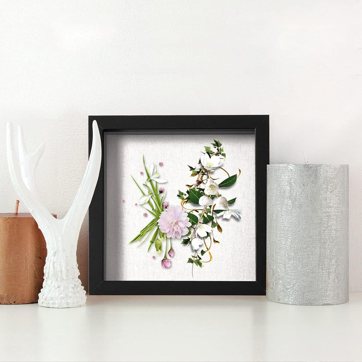 QDSSDECO 8"x8" Shadow Boxes Display Cases with Soft Linen Back Deep Wood Glass 3D Shadow Box Set for Wall and Tabletop, 3 Pack Black