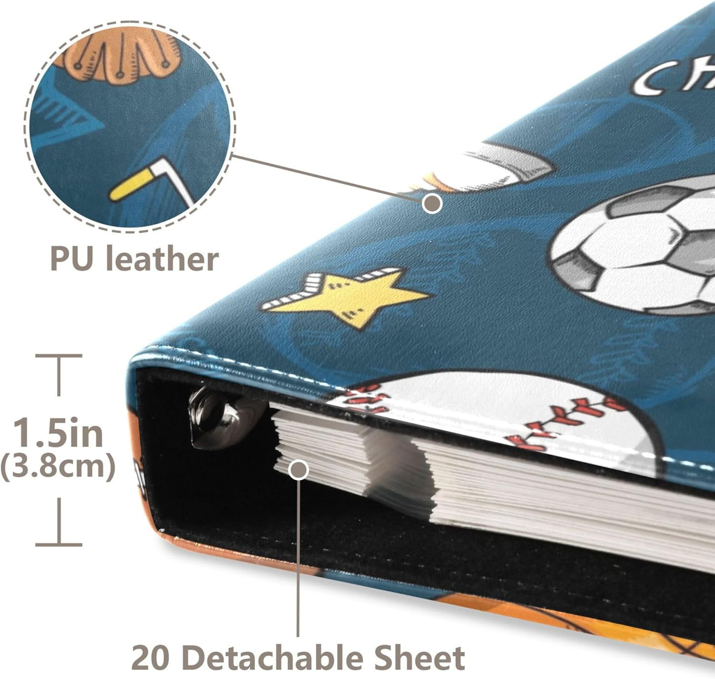 Fisyme Soccer Basketball Baseball Sports Photo Album Self Adhesive DIY Scrapbook Album for 2x3 4x6 5x7 6x8 Picture 20 Pages Memory Book for Family Wedding