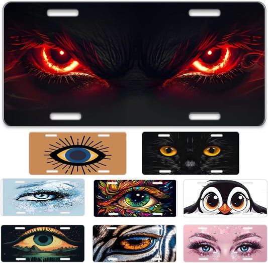 Custom License Plate Personalized Abstract Eyes Funny Aluminum Front License Plates Decorative Rust-Free Metal Car Plate Covers for Women Men Car Tag Accessories fit Truck SUV Rv 12 X 6 in