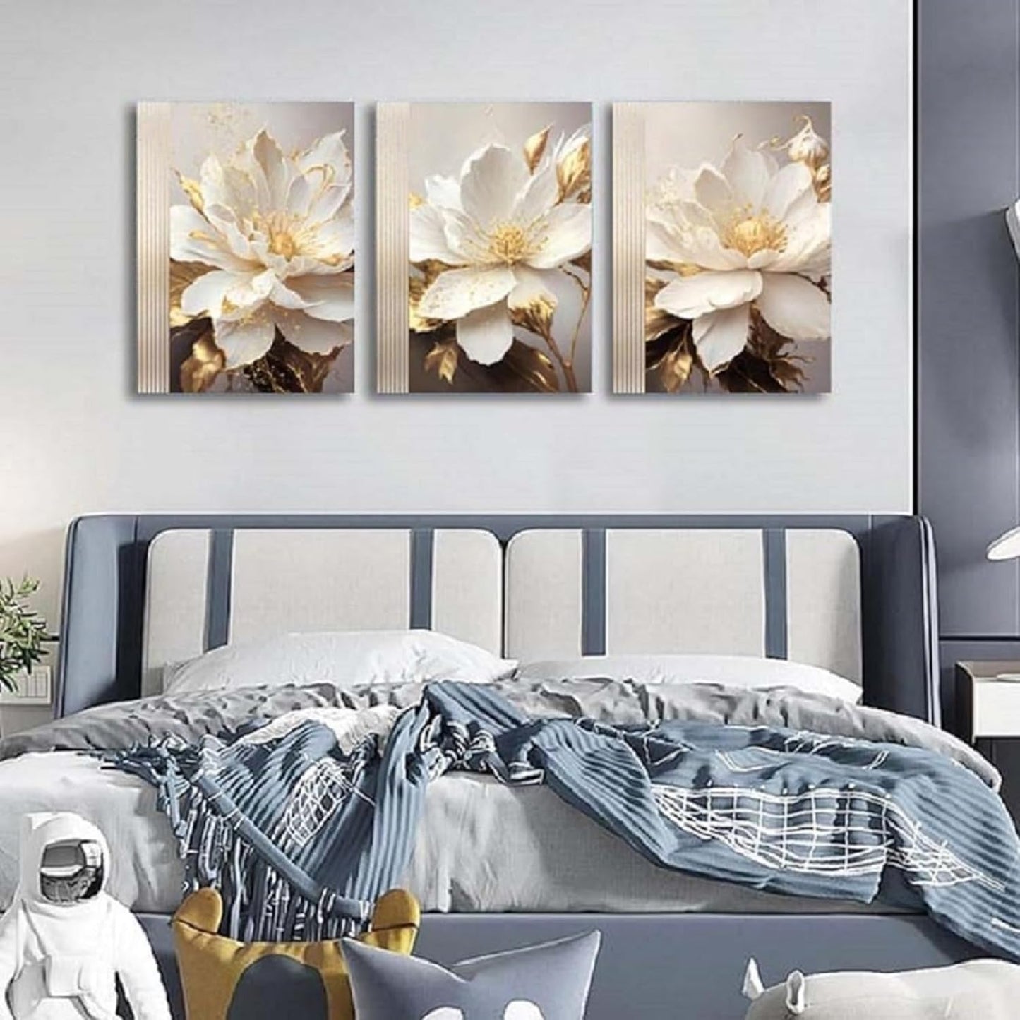 Yxbhhym Flower Canvas Wall Decor Living Room Bathroom Wall Art Paintings for Bedroom Wall Art Dining Room White Floral Picture Poster Artwork Modern Framed Art Prints 3 Piece Home Decorations
