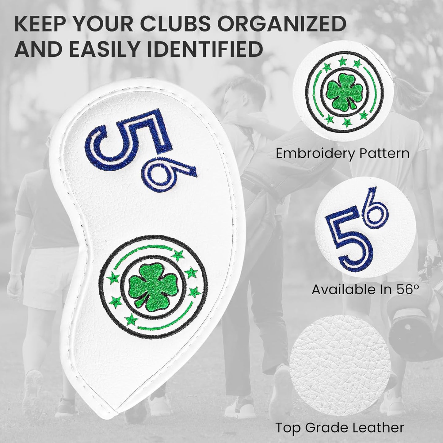 Golf Iron Wedge Head Covers 52° 54° 56° 60° 1 or 4 Pack, Synthetic Leather Clover USA Flag Design Club Head Protection, Universal Headcover Fit Iron Clubs for Men Women
