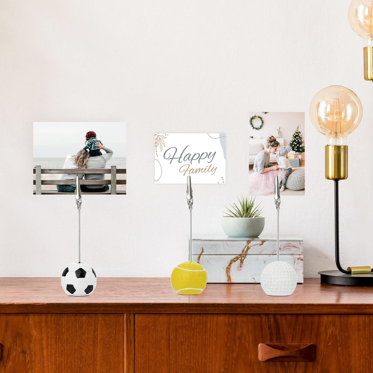 RONRONS 5 Pack Resin Ball Base Memo Clip Holder Stand Note Paper Clip Pictures Card Display with Alligator Clip,Golf