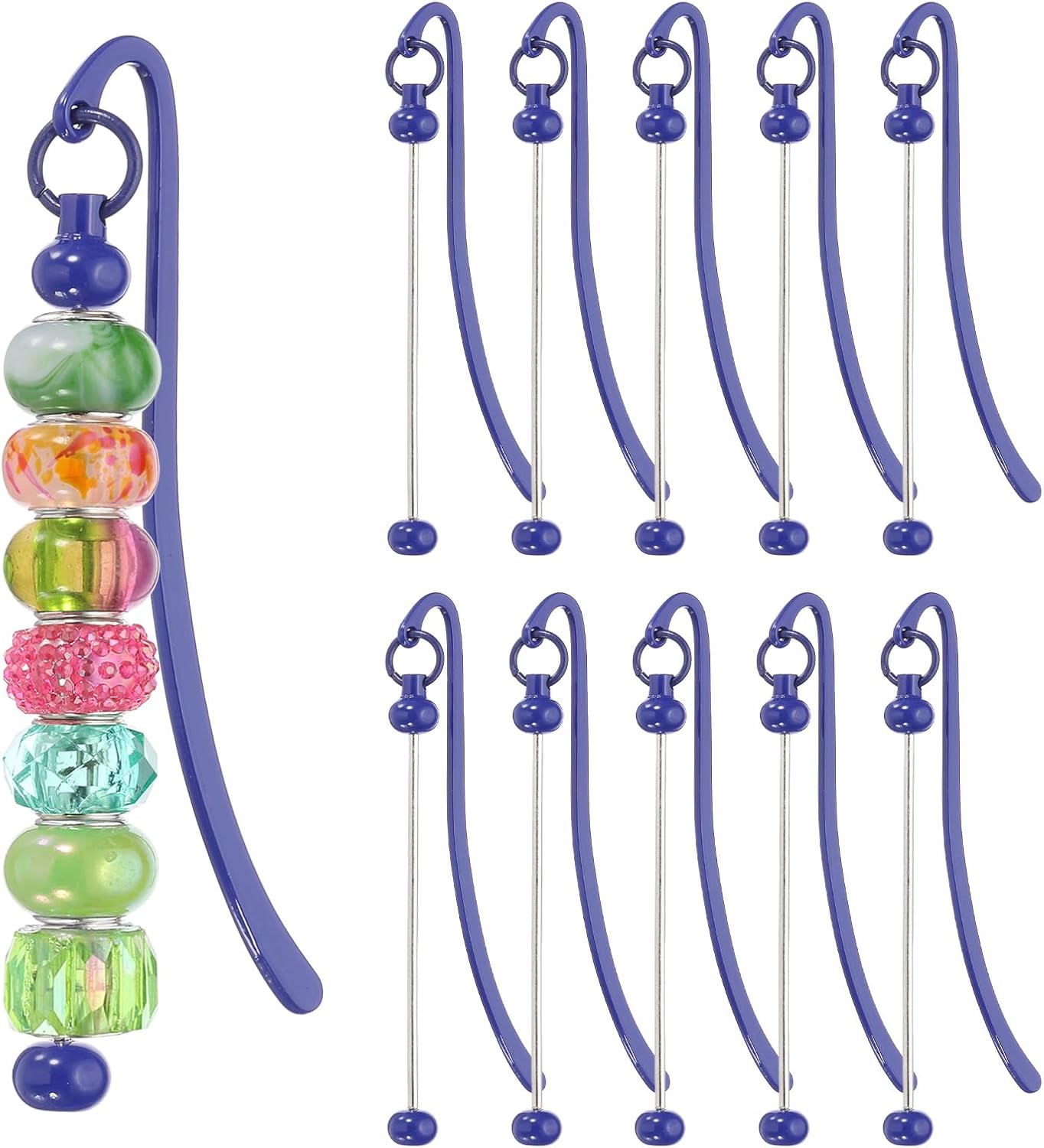 PATIKIL Beadable Bookmarks, 10 Pcs Beaded Bookmark DIY Metal Blank Bar Bulk for Bookmark DIY Making Craft, Beading Pendant Charm, Dark Blue