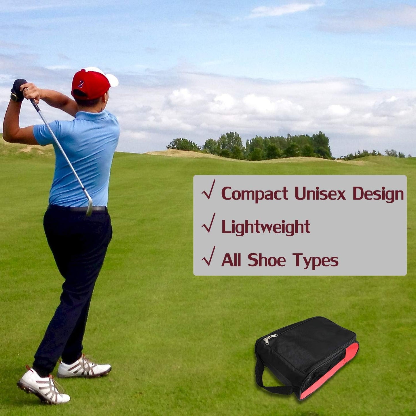 Outdoor Golf Shoes Bags Travel Shoes Bags Zippered Sport Shoes Bag (Red)