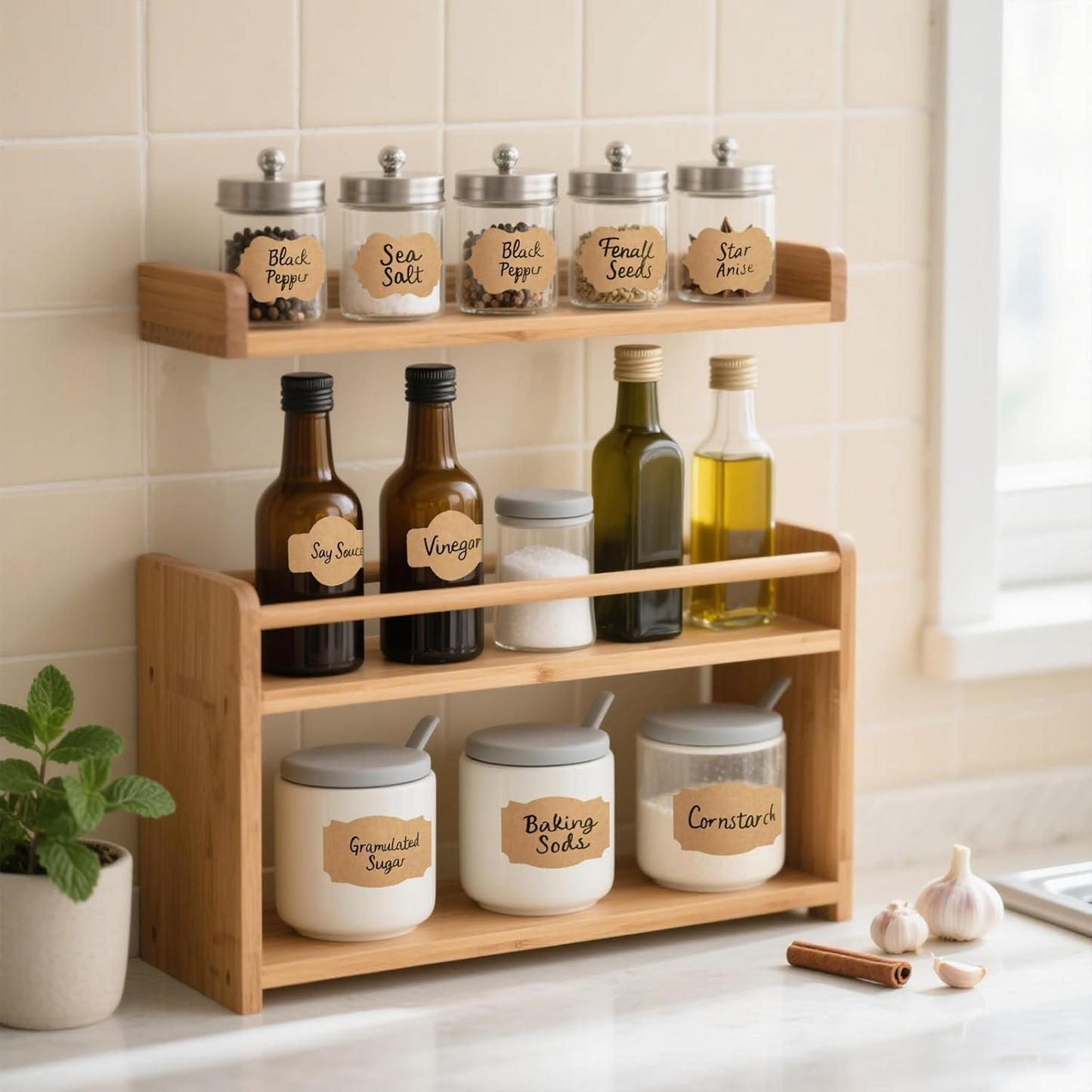 SallyFashion 200pc Kraft Label Stickers, Writable Gift Tag Stickers, 3x2 Inch Canning Labels for Mason Jars, All-Purpose Self-Adhesive Handmad for Bottles, Canning Supplies, Presents