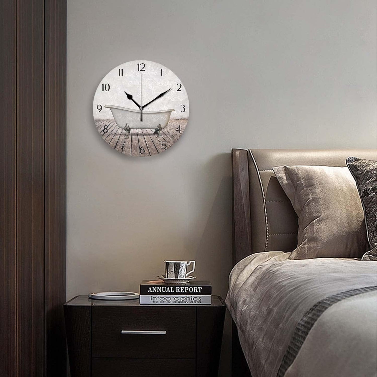 Battery Operated Wall Clocks 12 Inch,Bathroom Bathtubs,Silent Home Decor for Bathroom,Living Room,Bedroom