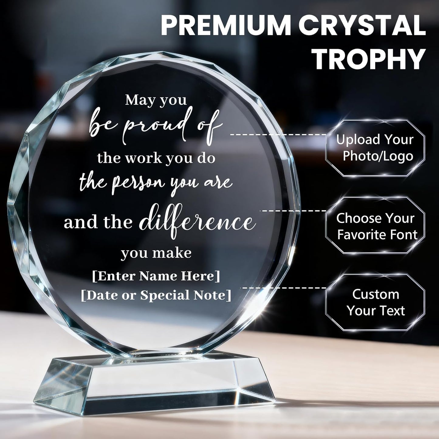 Personalized Trophy Award - Custom Crystal Awards and Trophies - Plaques Personalized Engraved - Thank You Gifts - Employee Appreciation Gifts for Cowokers, Recognition, Sports