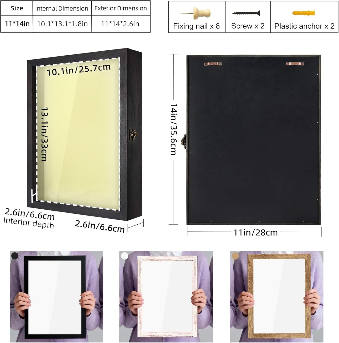 TJ.MOREE Flowers Shadow Box Display Case 11 x 14 Large Shadowbox Frame with Glass Window Door Wedding Bouquet Medals Photos Memory Box for Keepsakes - Rustic Black