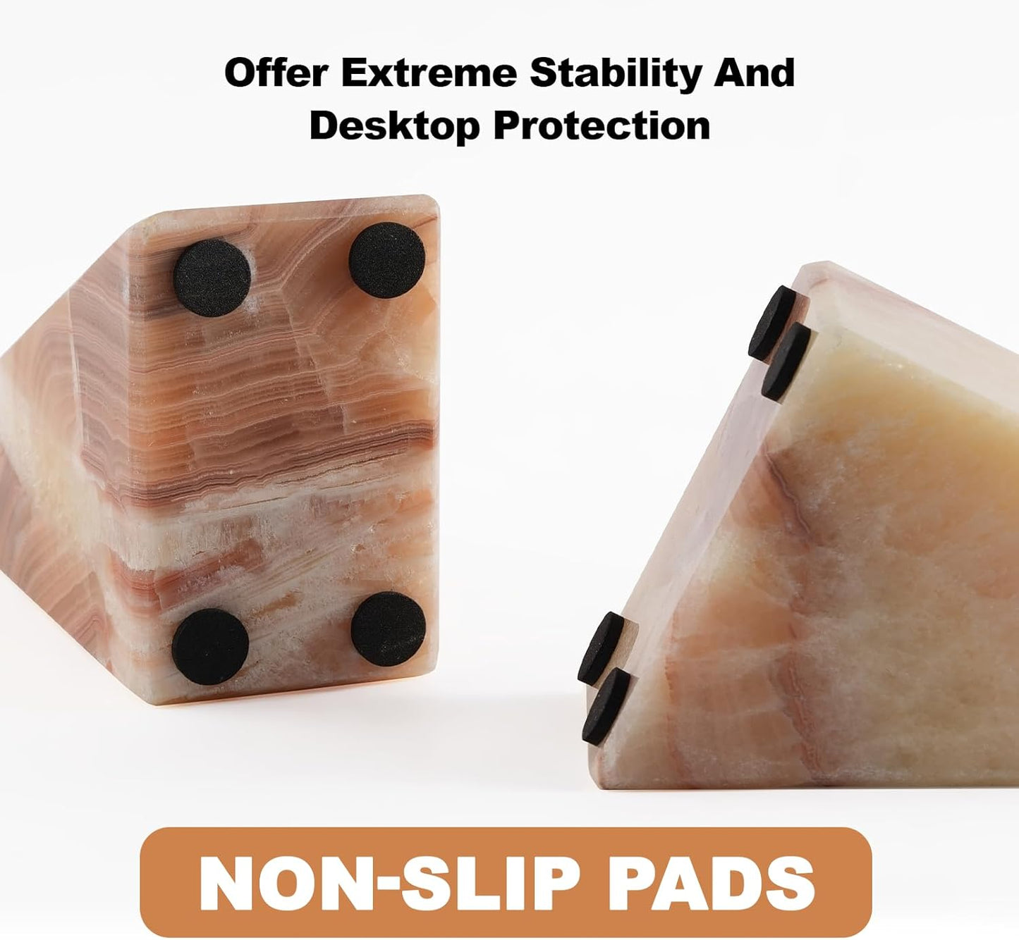 Marble Bookend for Heavy Books, Decorative Bookends for Shelves, Durable and Heavy-Duty Book End for Hardback Book & CDS, Unique Stopper & Holder, Mexico Onyx, Set of 2