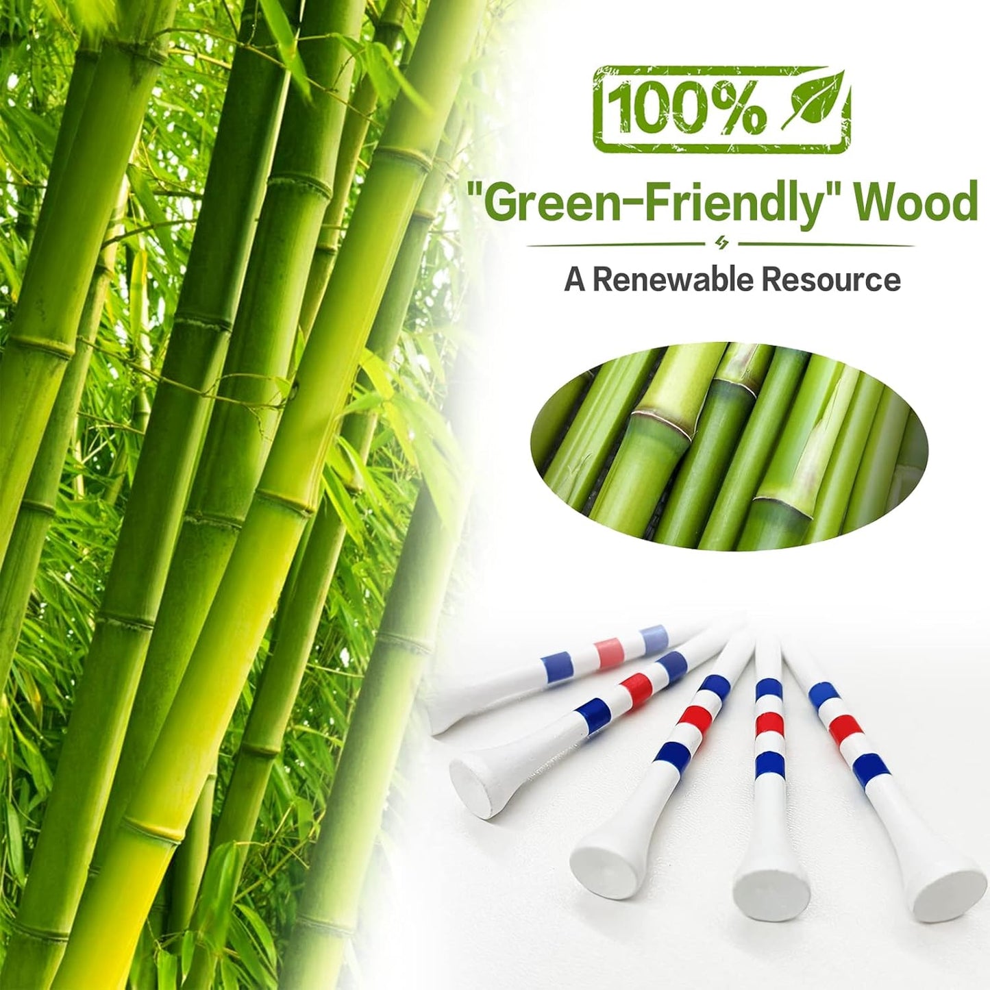 FINGER TEN Golf Tees Wood 3 1/4 2 3/4 Inch Wooden Bamboo 50/120 Count, Durable Biodegradable Colored Bulk Tee 70mm 83mm