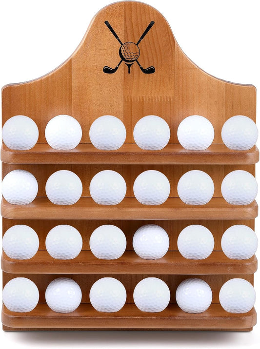 Marsui Wooden Golf Ball Display Case 24 Balls Wall Mounted Golf Ball Display Holder Father's Day Collection Gifts for Golf Ball Enthusiasts Dad, 15. 8 x 11. 8 Inch