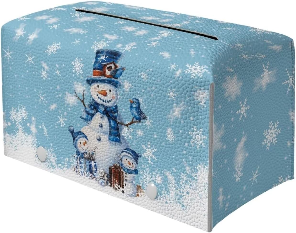 Cute Snowman Tissue Box Cover - PU Leather Rectangle 9x5x5 Decorative Box Holder for Home, Office, Car, Desk, Bathroom