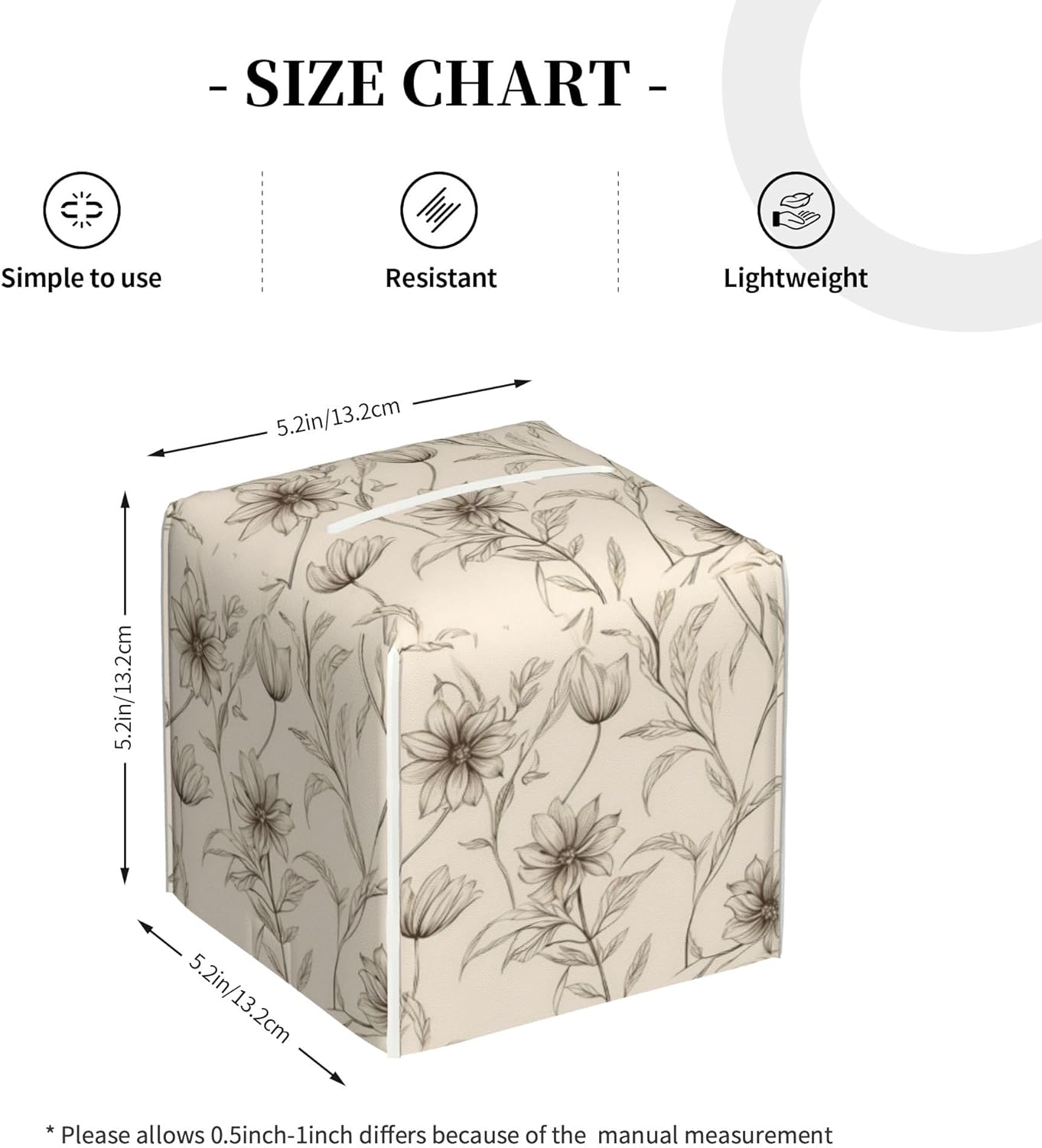 Boho Minimalist Flowers Tissue Box Cover Square, Abstract Line Floral Tissue Box Holder Waterproof Leather Facial Paper Organizer Dispenser for Bathroom Home Car Nightstand Vanity Desk